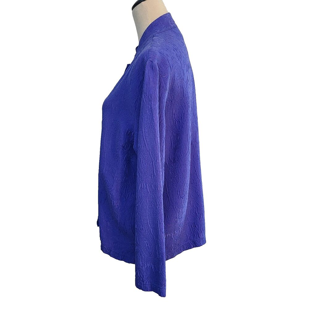 Chico's Design Silk Rayon Shirt Jacket Womens 1 (M) Blue Floral Artsy Festival - Picture 4 of 7